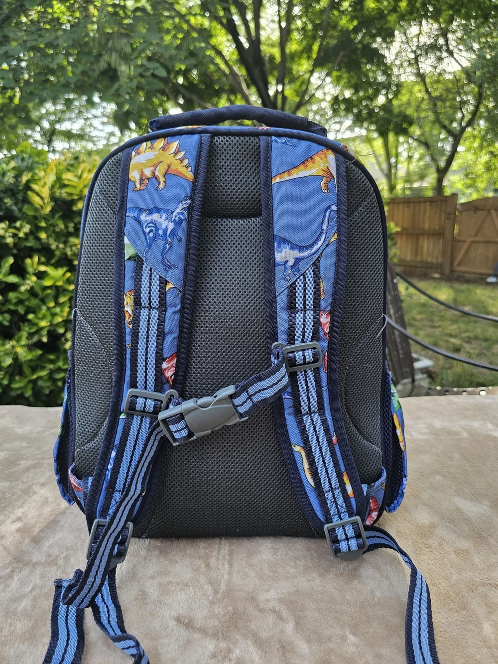 Pottery Barn Kids Blue Backpack with Multicolor Dinosaurs